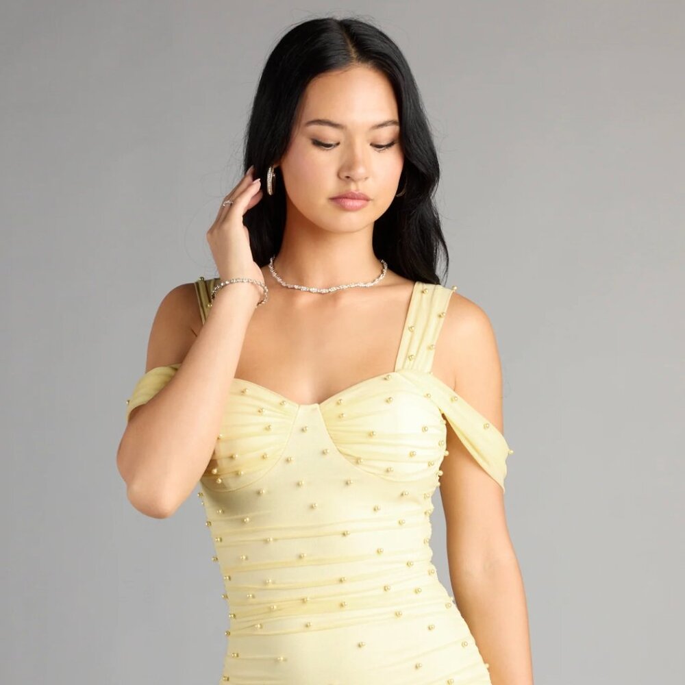 Windsor Breathtaking Impression Faux Pearl Bodycon Mini Dress — Size L — New - Picture 4 of 7